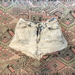 Gogo Star, high waisted, distressed, acid wash jean shorts.